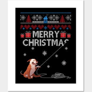 Merry Christmas Funny Naughty Pitbull Posters and Art